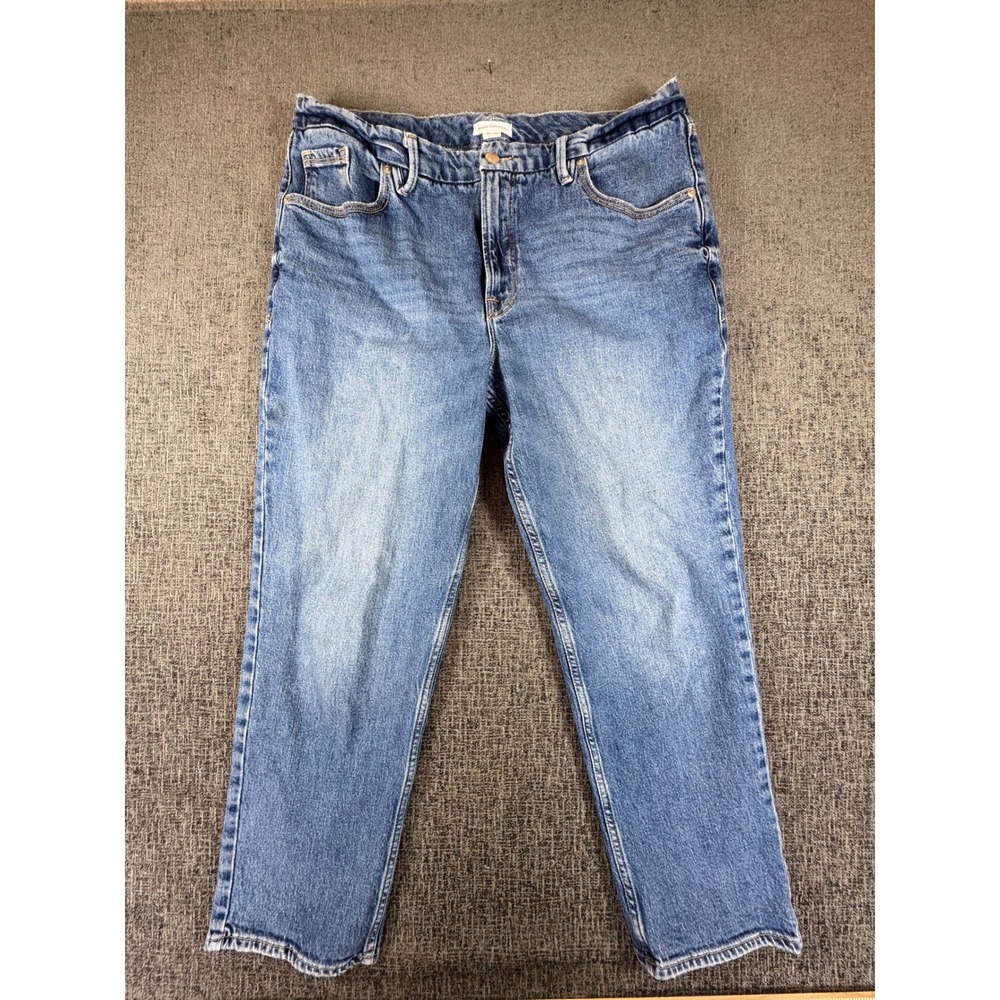 Good American Good Nice High Waisted Straight Leg Jeans Blue 14/32 GNIC255T